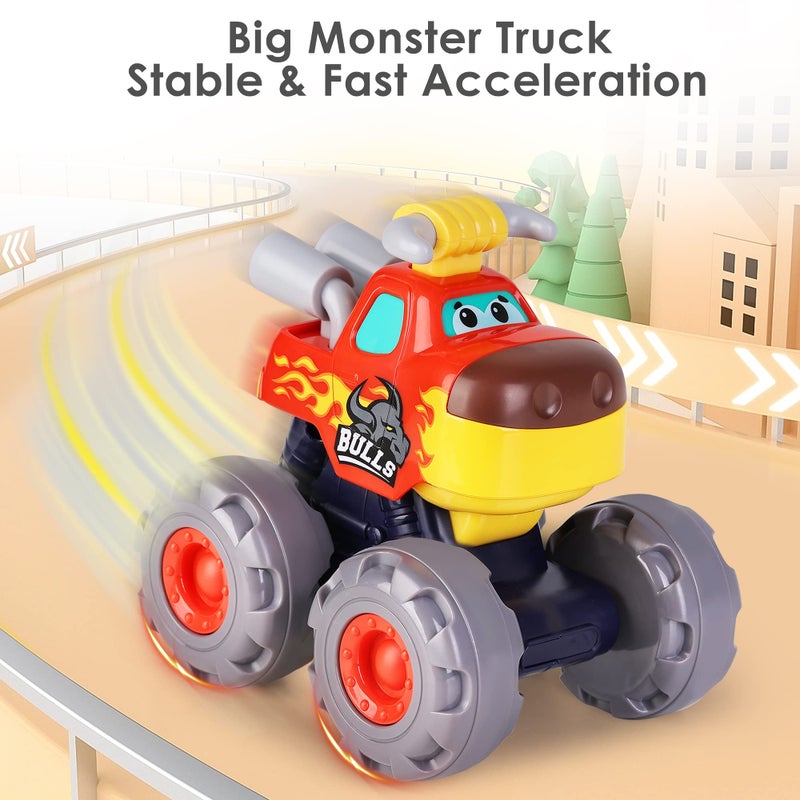iPlay, iLearn Toddler Monster Truck Toy, Baby Pull Back Toy Car 1 2 3 Year Old Boy, Push Go Animal Cars, Friction BigWheels Play Vehicles, Cool Birthday Stocking Gifts for 12 18 24 Month Kids Girls - Image 4